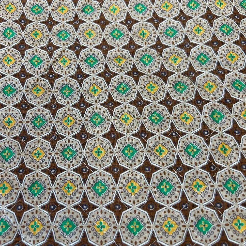 Vintage Pre Quilted‎ Brown Green Yellow Fabric 38